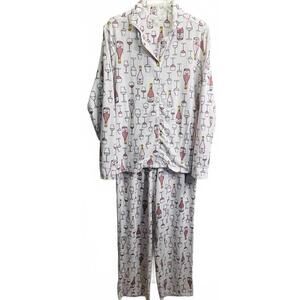 Olivia Sky Large Wine Bottle and Glass Print Pajama Set Ladies L